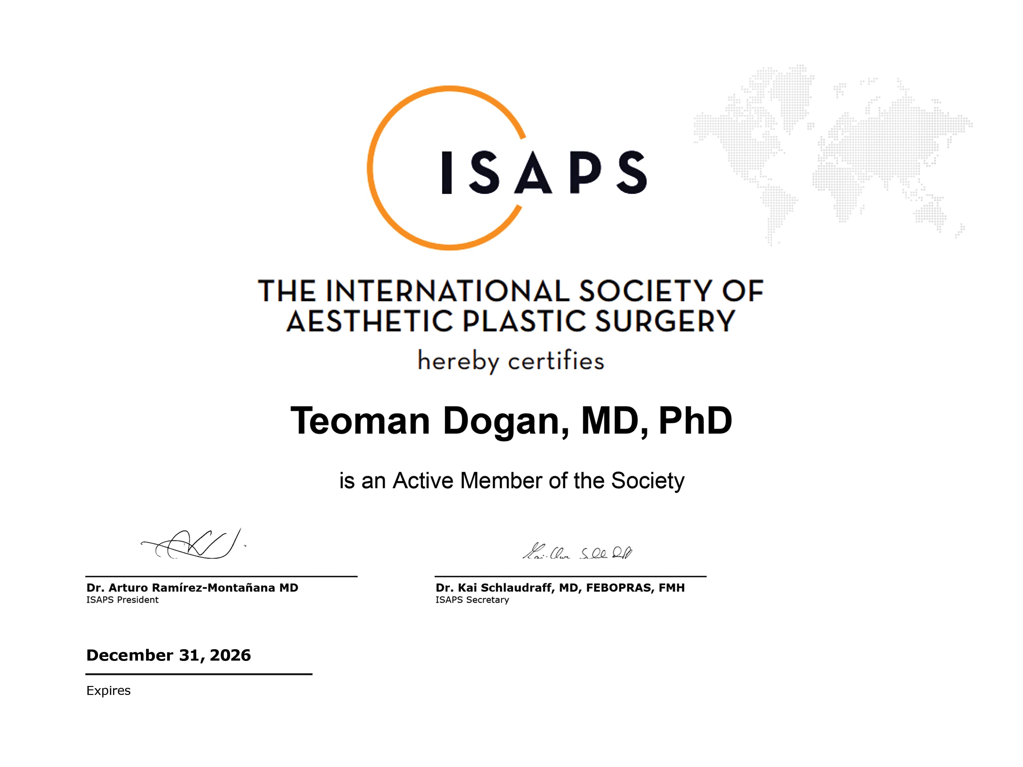 ISAPS – International Society of Aesthetic Plastic Surgery Member