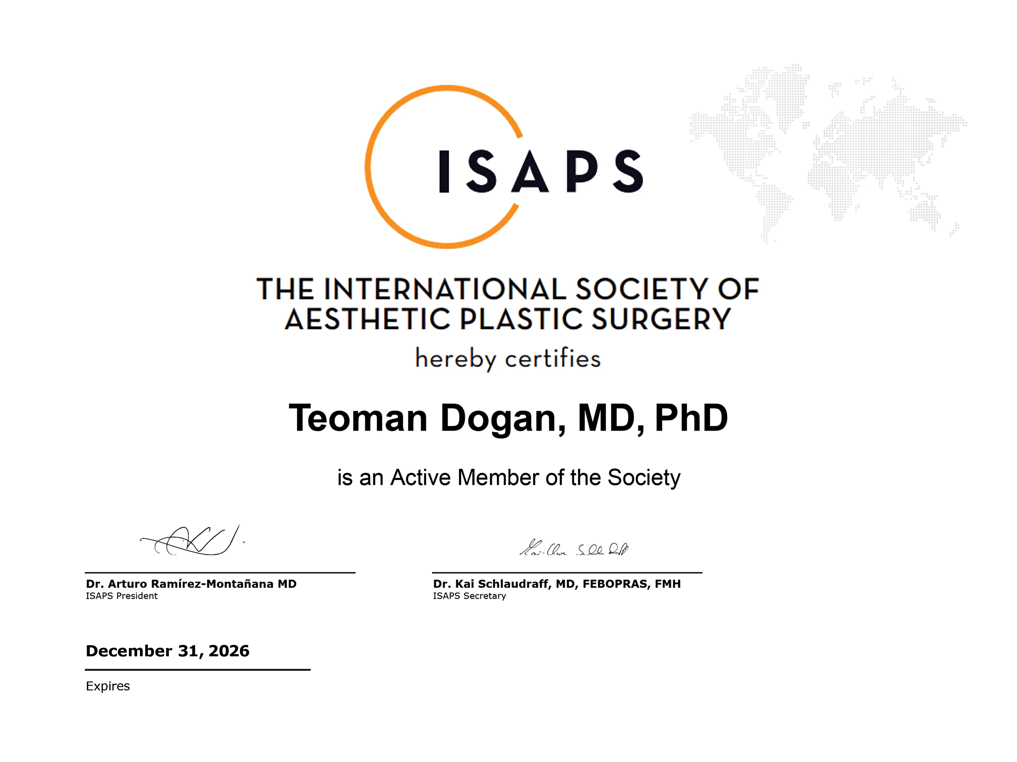 ISAPS – International Society of Aesthetic Plastic Surgery Member