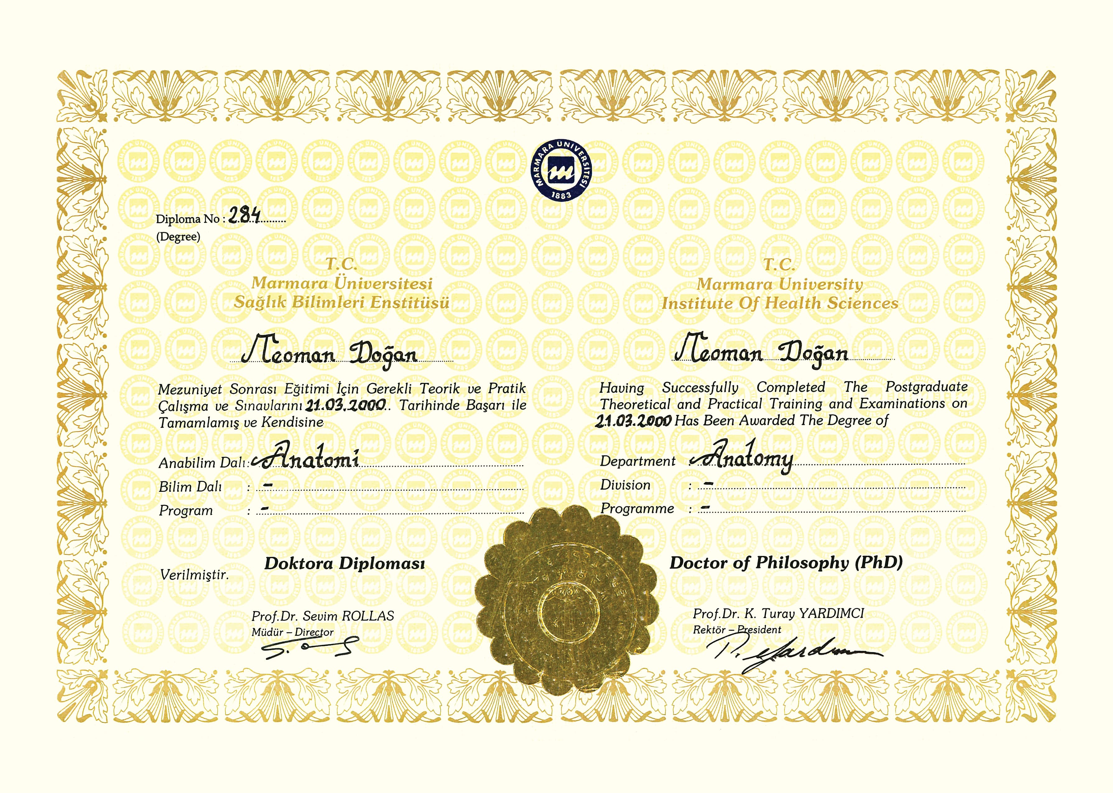 Marmara University Specialization Diploma