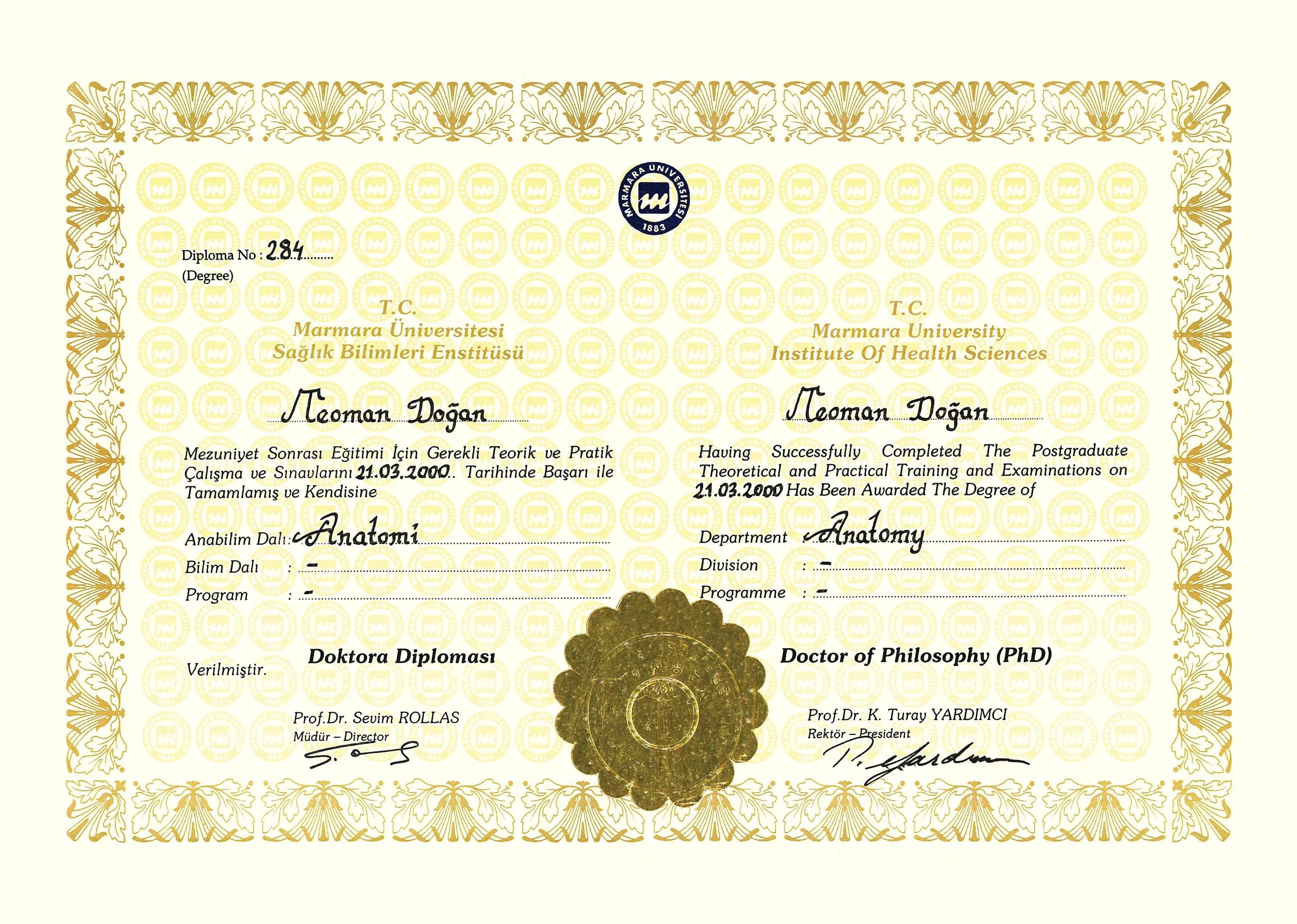 Marmara University Specialization Diploma