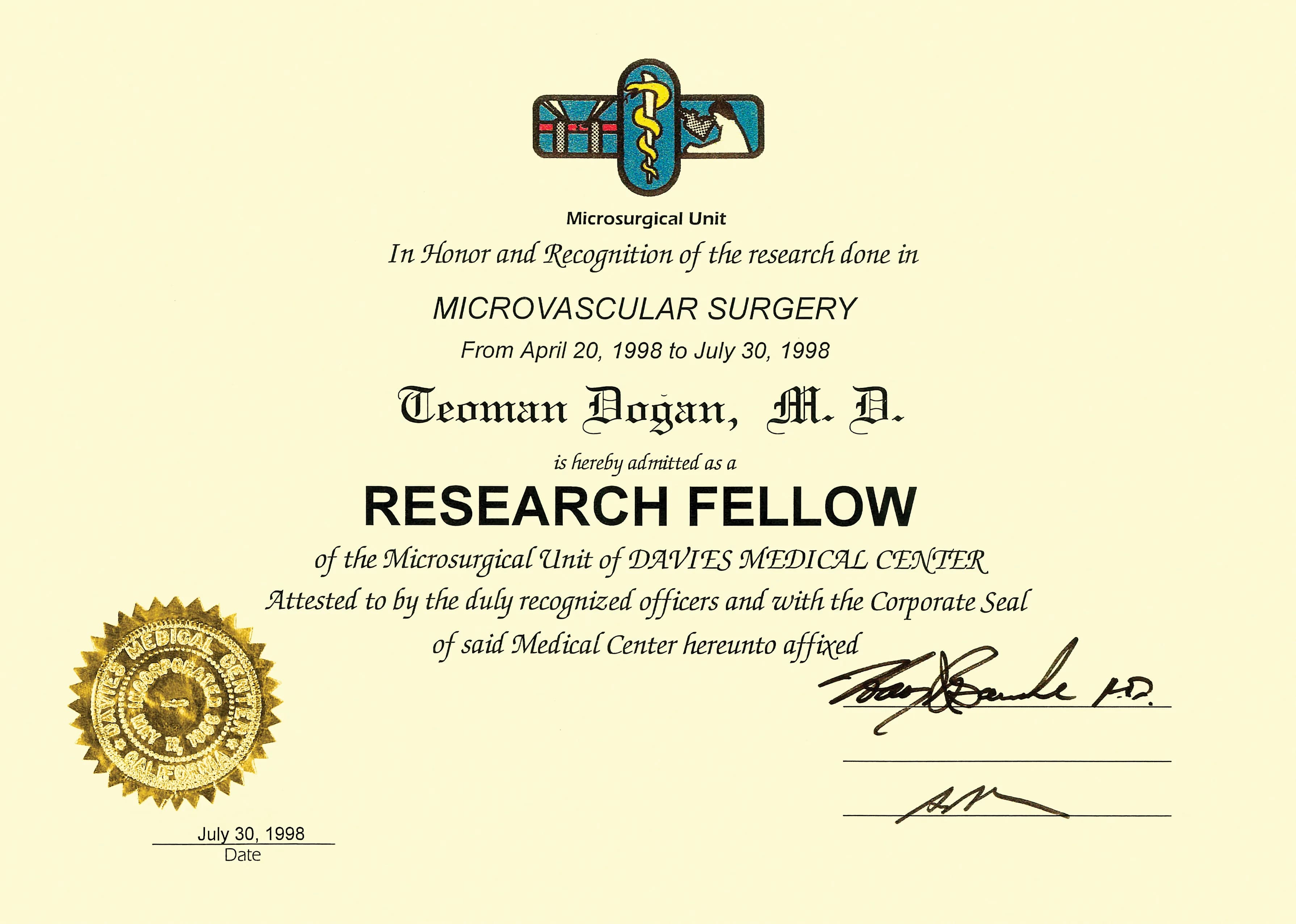 Davies Fellow Certificate